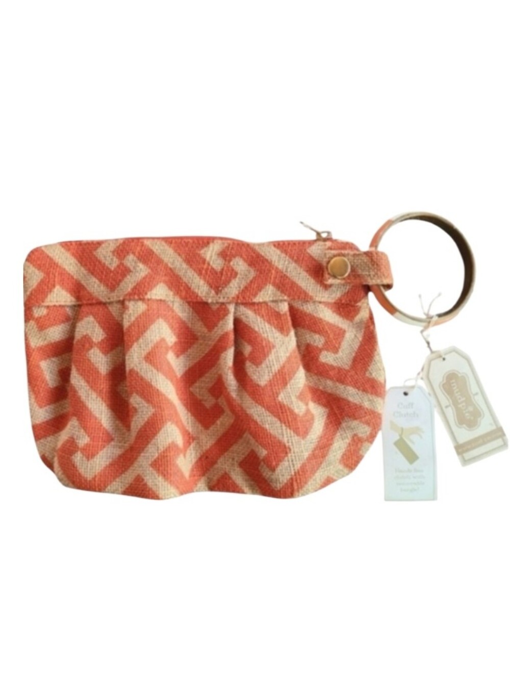 Mudpie Gameday Cuff Clutch Tangerine Wristlet Jute/Burlap